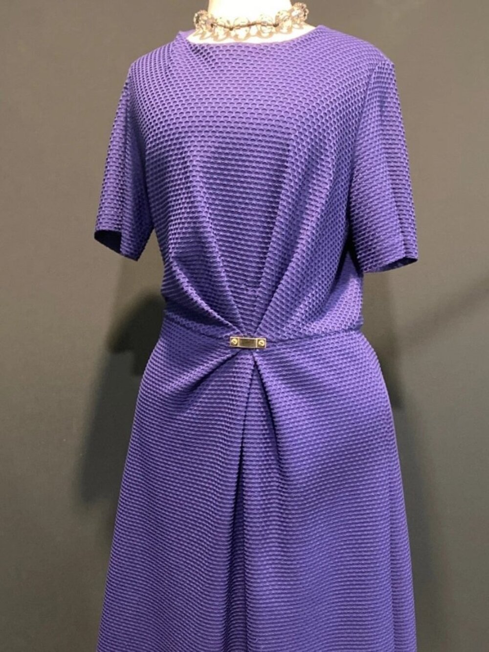 Kasper Purple Short Sleeve Gathered Waist Shift Dress Size 14